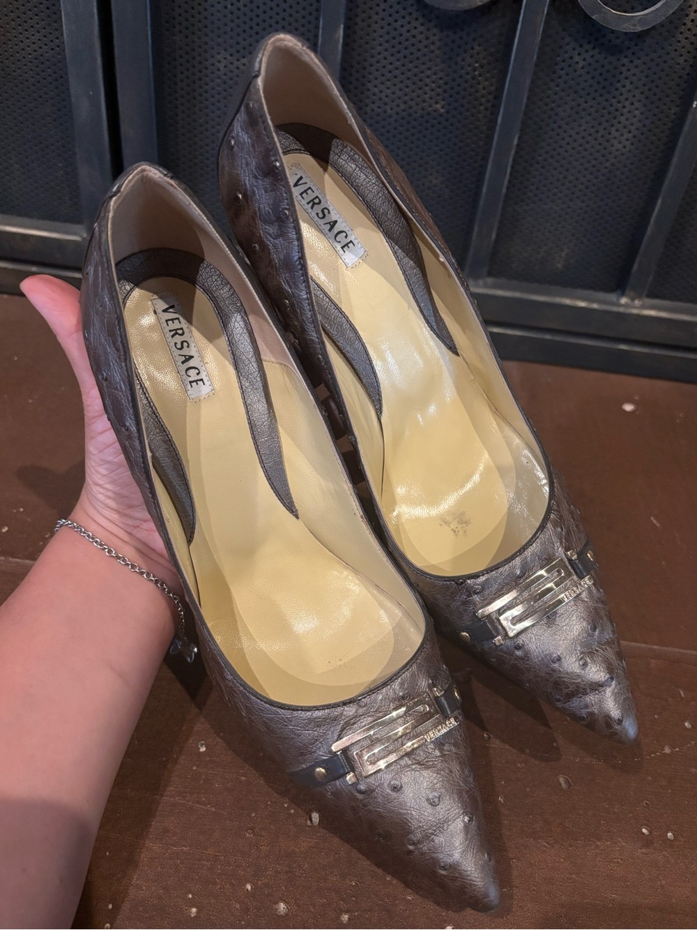 Versace Ostrich Pointed Toe Pumps - Picture 7 of 9